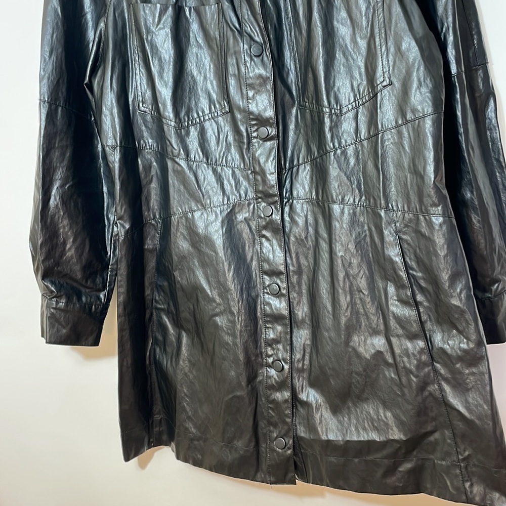 ZARA XL Faux Leather Long Sleeve Shirt Dress Snap Front Chest Pocket Black Mini - Picture 11 of 16